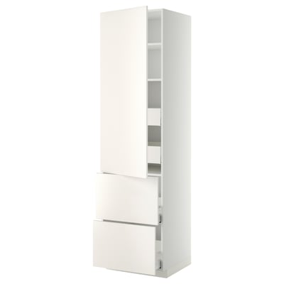 METOD / MAXIMERA Vis.el. s polic/4fiok/vrat/2front, bela/Veddinge bela, 60x60x220 cm