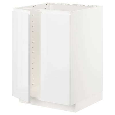 METOD Pod.elem. za sudoperu s 2 vrata, bela/Voxtorp v. sjaj bela, 60x60 cm