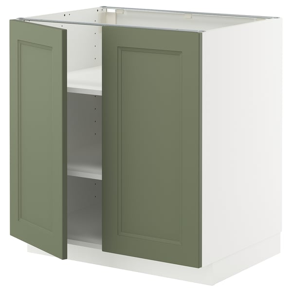 METOD Podni element s policama/2 vrata, bela/Axstad sivozelena, 80x60 cm
