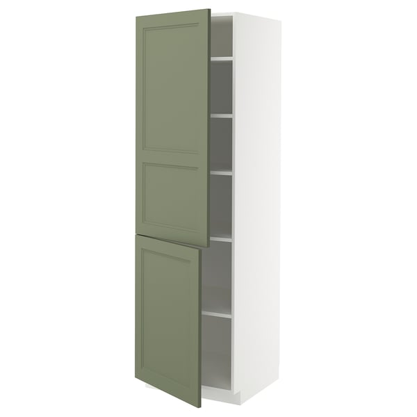 METOD Visoki element s policama/2 vrata, bela/Axstad sivozelena, 60x60x200 cm