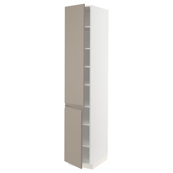 METOD Visoki element s policama/2 vrata, bela/Upplöv tamnobež, mat, 40x60x220 cm