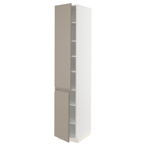METOD Visoki element s policama/2 vrata, bela/Upplöv tamnobež, mat, 40x60x220 cm