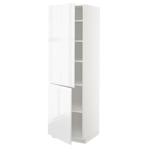 METOD Visoki element s policama/2 vrata, bela/Voxtorp v. sjaj bela, 60x60x200 cm