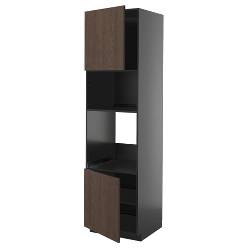 METOD Visoki element za ugradne uređaje, Crnosiva/Sinarp smeđa, 60x60x220 cm