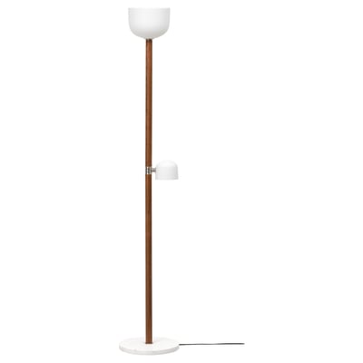 MOSSPLYM Pod.indirektna lampa/čitaća lampa, opal bela staklo/tamnosmeđa hrastovina, 180 cm