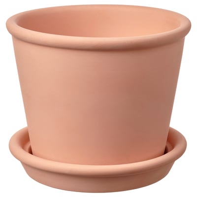 MUSKOTBLOMMA Saksija s tacnom, unutra/spolja terakota, 12 cm
