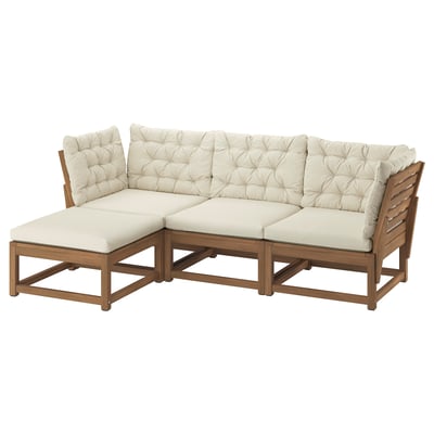 NÄMMARÖ Sofa trosed, napolju sa stoličicom/svetlosmeđe bajcovano Kuddarna svetlosivobež, 210 cm