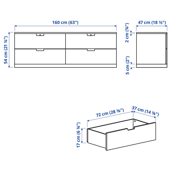 NORDLI Komoda s 4 fioke, bela, 160x54 cm