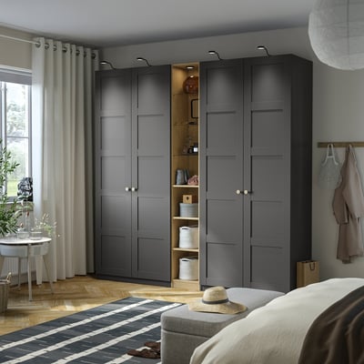 PAX / BERGSBO Kombinacija garderobera, tamnosiva tamnosiva/im. hrastovine, 235x60x236 cm
