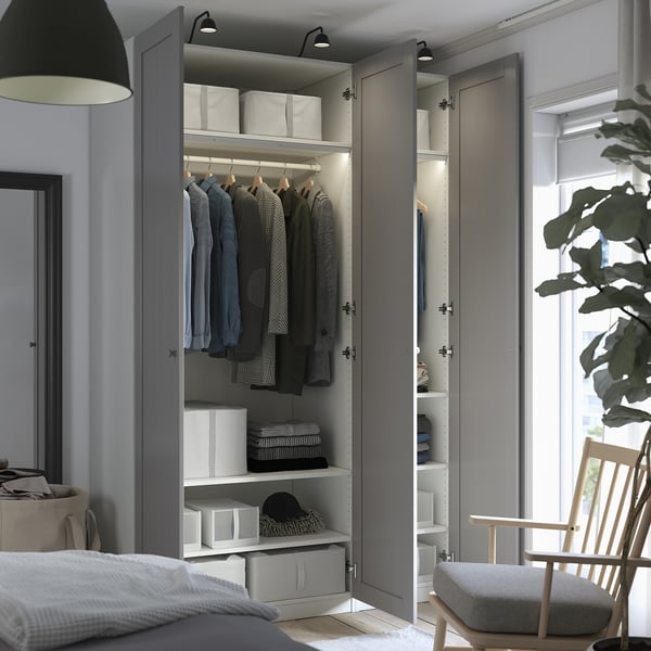 PAX / GULLABERG Kombinacija garderobera, bela/siva, 150x60x236 cm