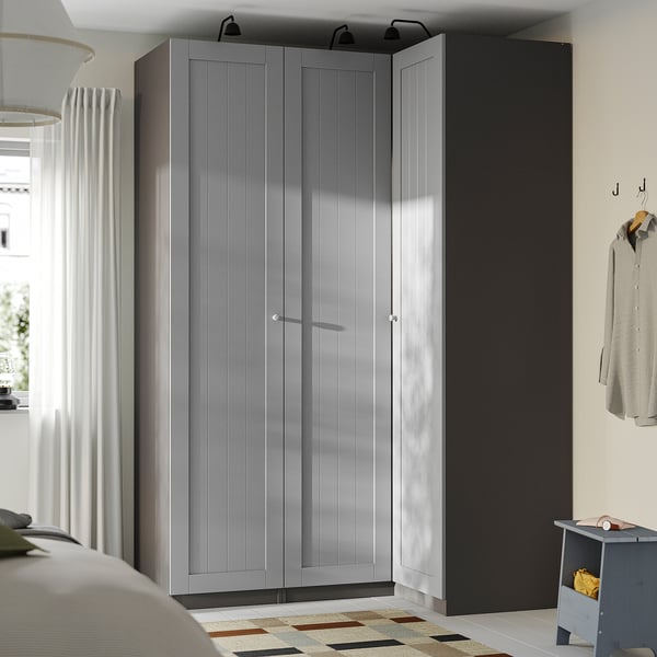 PAX / GULLABERG Ugaoni garderober, tamnosiva/siva, 161/111x236 cm
