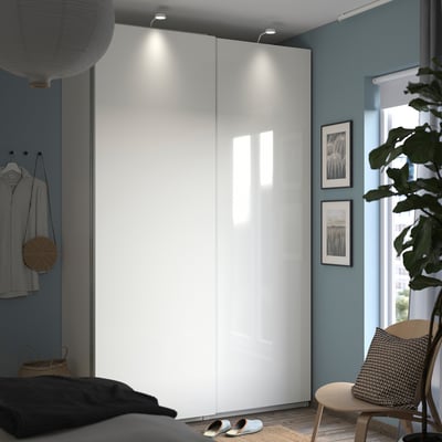 PAX / HASVIK Garderober, bela/v. sjaj bela, 150x66x236 cm