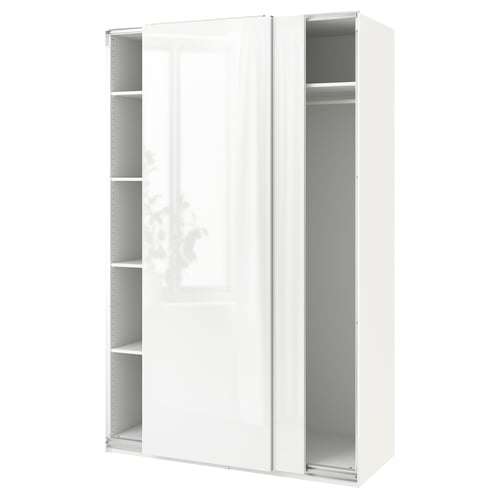 PAX / HASVIK Garderober, bela/v. sjaj bela, 150x66x236 cm
