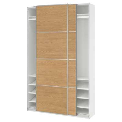 PAX / MEHAMN Garderober i klizna vrata, bela aluminijum/dvostrano im. hrastovine, 150x43x236 cm