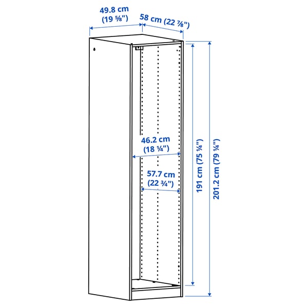 PAX Okvir garderobera, bela, 50x58x201 cm