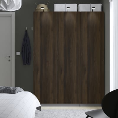 PAX / STORKLINTA Kombinacija garderobera, tamnosiva/tamnosmeđa im. bajcovane hrastovine, 150x60x201 cm