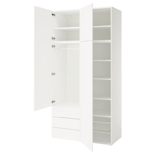 PLATSA Garderober s 4 vrata i 3 fioke, bela/Fonnes bela, 120x57x241 cm