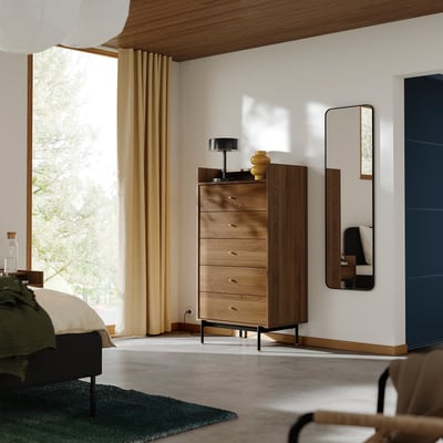 RÅDMANSÖ Komoda s 5 fioka, smeđa im. orahovine, 70x48x132 cm