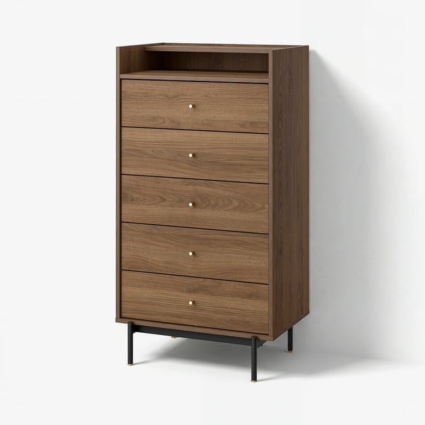 RÅDMANSÖ Komoda s 5 fioka, smeđa im. orahovine, 70x48x132 cm