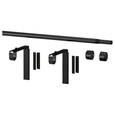 RÄCKA Kombinacija garnišne, sa zidnim/plafonskim nosačima/sa završecima crna, 70-120 cm
