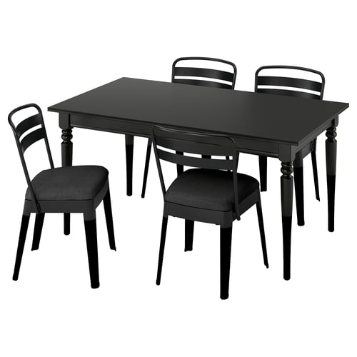 ROSENTORP / RAMSNÄS Sto i 4 stolice, crna/crna, 155/215x87 cm