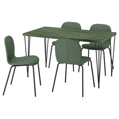 SKÅLSTA Sto i 4 stolice, imit. tamnosivozelenog mermera crnosiva za ukosnice/Knäbäck sivozelena cevasti metal/crnosiva, 140x80 cm
