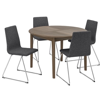 SKANSNÄS / LILLÅNÄS Sto i 4 stolice, smeđa bukovina/hromirano Gunnared tamnosiva, 115/170 cm