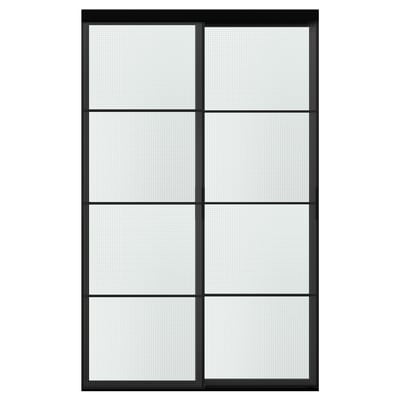 SKYTTA / LUNDBRÄSMA Klizna vrata, kombinacija, crna/staklo s kvadratnom šarom, 152x240 cm