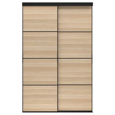 SKYTTA / MEHAMN Klizna vrata, kombinacija, crna/dvostrano belo b. im. hrastovine, 152x240 cm