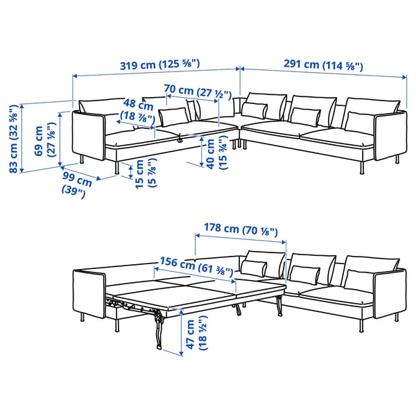 SÖDERHAMN Ugaona sofa ležaj, 6-sed, Kelinge bež