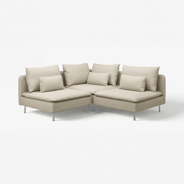 SÖDERHAMN Ugaona sofa, trosed, Fridtuna svetlobež