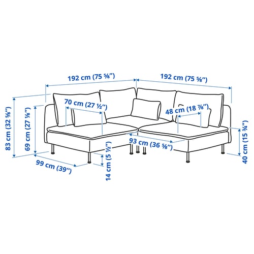 SÖDERHAMN Ugaona sofa, trosed, Fridtuna tamnosiva-plava
