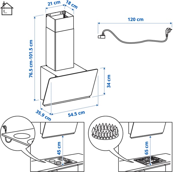 STACKBO Zidni aspirator, IKEA 300 crna, 55 cm