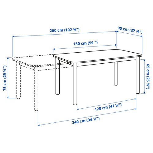 STRANDTORP / BERGMUND Sto i 8 stolica, bela/Orrsta svetlosiva, 150/205/260 cm