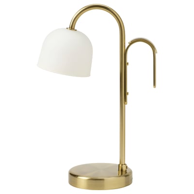 TVÅMASTAD Prenosna LED lampa, na baterije mesing/opal bela staklo