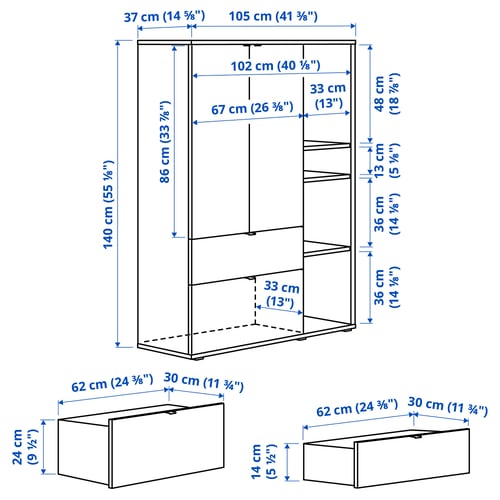 VIHALS Kombinacija za odlaganje, bela, 245x47x140 cm