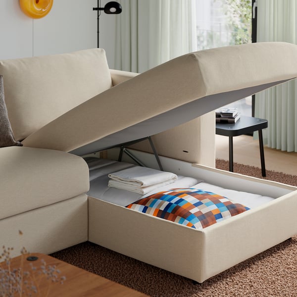 VIMLE Sofa trosed s lenjivcem, sa širokim rukohvatima/Knäbäck svetlobež