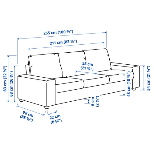 VIMLE Sofa trosed, sa širokim rukohvatima/Gunnared bež