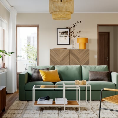 VIMLE Sofa trosed, sa širokim rukohvatima/Knäbäck sivozelena