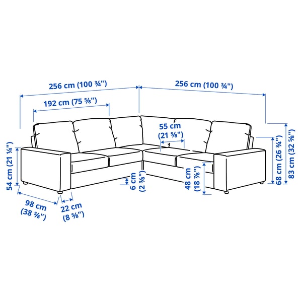 VIMLE Ugaona sofa, 4-sed, sa širokim rukohvatima/Gunnared zagasitosiva