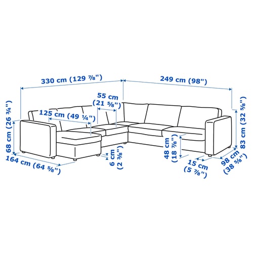 VIMLE Ugaona sofa, 5-sed, s lenjivcem/Gunnared bež