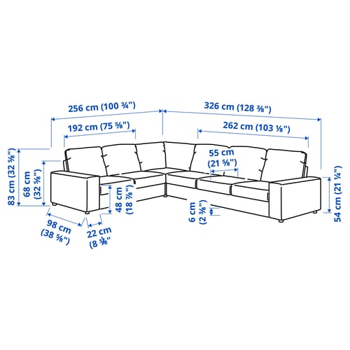 VIMLE Ugaona sofa, 5-sed, sa širokim rukohvatima/Gunnared zagasitosiva