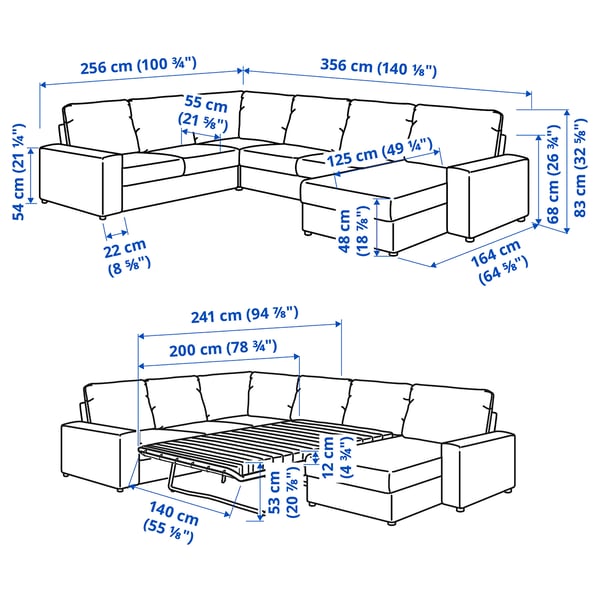 VIMLE Ugaona sofa ležaj i lenjivac, 5-sed, sa širokim rukohvatima/Gunnared bež