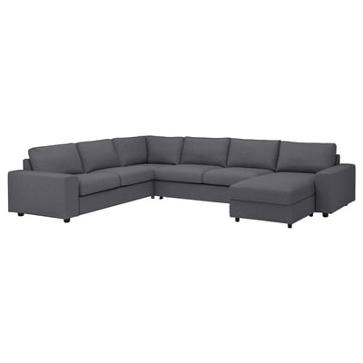 VIMLE Ugaona sofa ležaj i lenjivac, 5-sed, sa širokim rukohvatima/Gunnared zagasitosiva