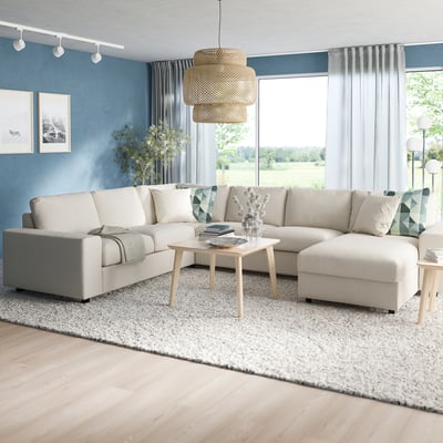 VIMLE Ugaona sofa s lenjivcem, 5-sed, sa širokim rukohvatima/Gunnared bež