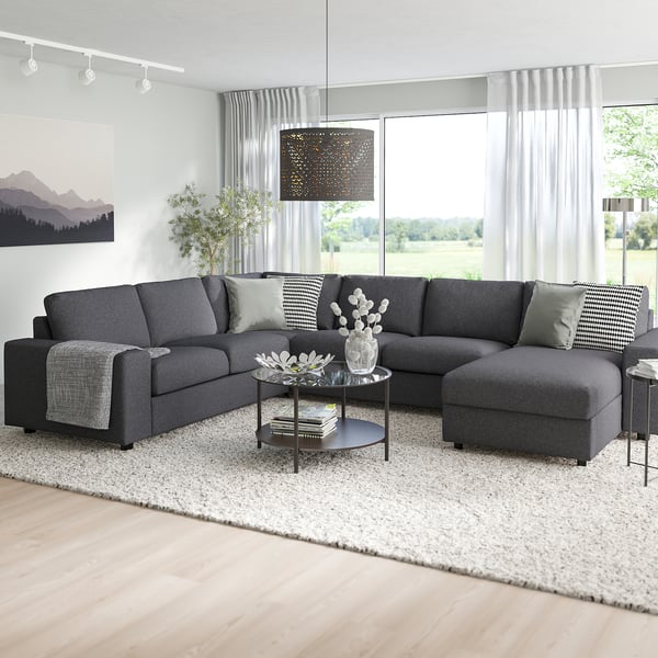 VIMLE Ugaona sofa s lenjivcem, 5-sed, sa širokim rukohvatima/Gunnared zagasitosiva