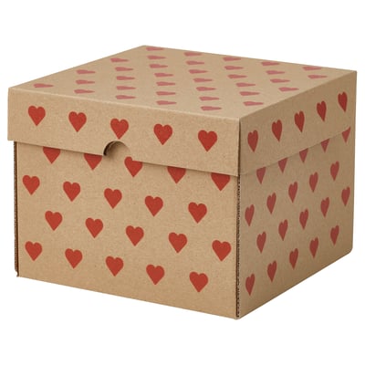 VINTERFINT Kutija s poklopcem, dezen srca smeđa, 20x20x15 cm