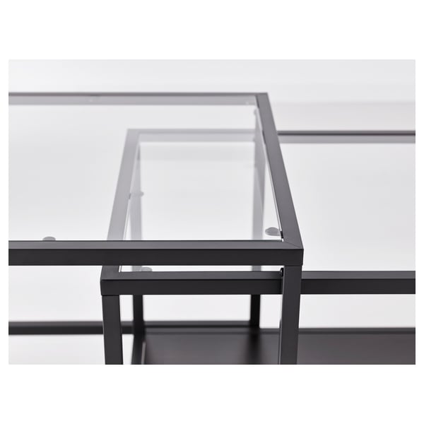 VITTSJÖ Set stočića, 2 kom., crnosmeđa/staklo, 90x50 cm