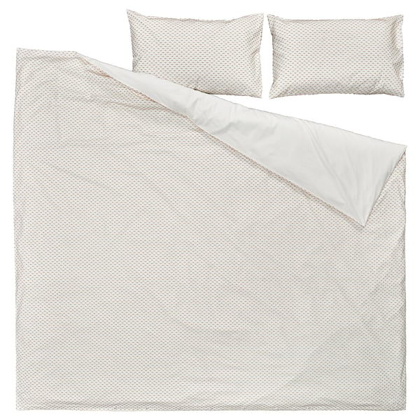 BANDKNIPPE غطاء لحاف و ٢ غطاء مخدة, أبيض/بيج, 240x220/50x80 سم