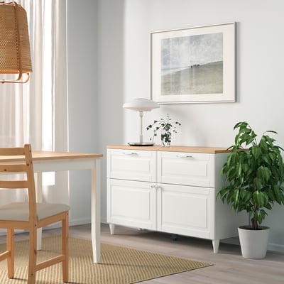 BESTÅ تشكيلة تخزين مع أبواب/ أدراج, أبيض/Smeviken/Kabbarp أبيض, 120x42x76 سم